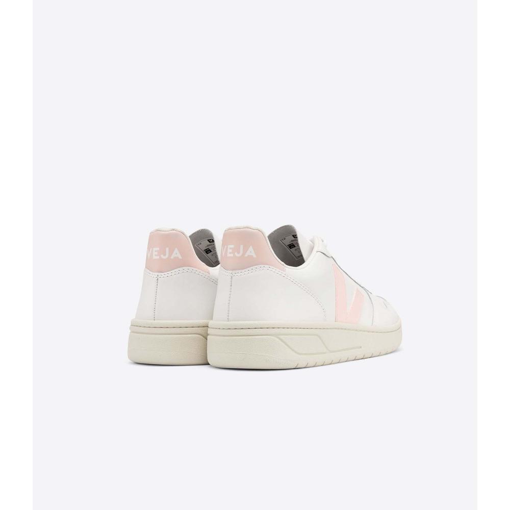 Women's Veja V-10 LEATHER Sneakers White/Pink | SG 659RVD